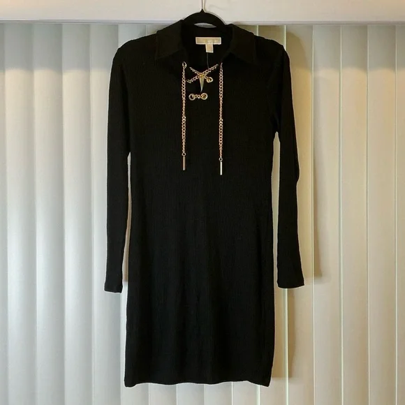 MICHAEL Michael Kors Women's Black Chain Lace-Up Shift Dress - Picture 5 of 5